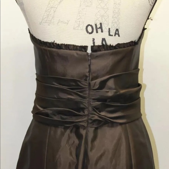 Badgley Mischka Bridesmaid Brown Gown Wedding Strapless Sweetheart Ruffle 10 - Picture 7 of 12